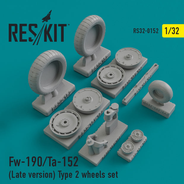 Focke-Wulf Fw-190 / Ta-152 (late version) type 2 Wheels set Scale 1:32 ResKit RS32-0152 for Aircraft Model Kit