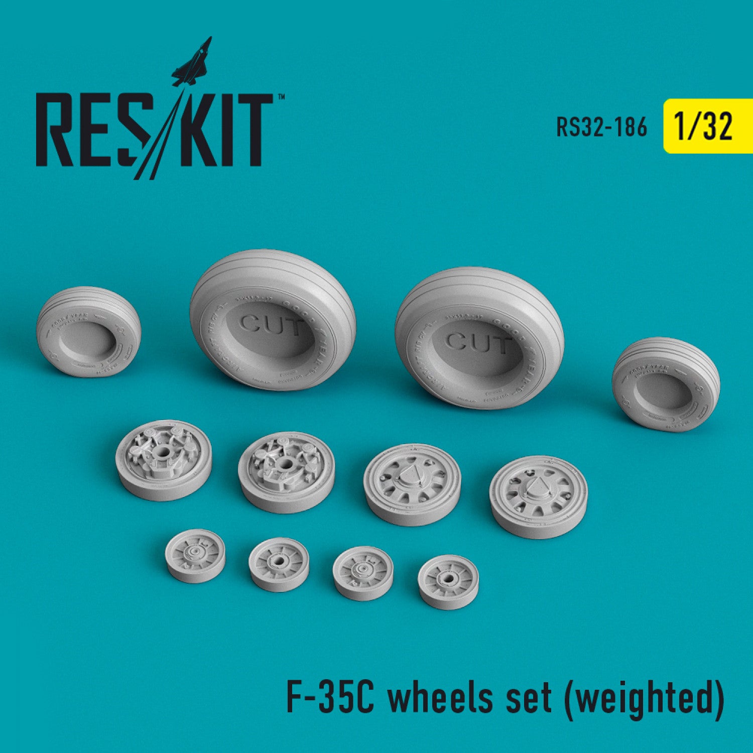 Lockheed Martin F-35C Lightning II Wheels set (weighted) Scale 1:32 ResKit RS32-0186 for Aircraft Model Kit
