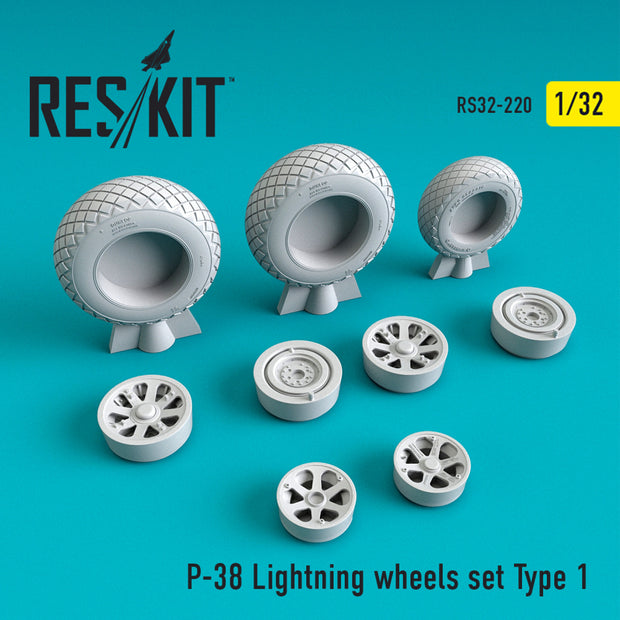 Lockheed P-38 Lightning Wheels set type 1 Scale 1:32 ResKit RS32-0220 for Aircraft Model Kit