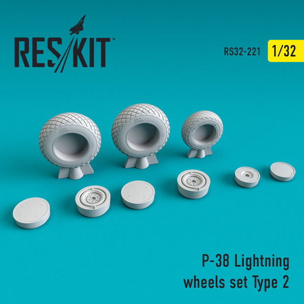 Lockheed P-38 Lightning Wheels set type 2 Scale 1:32 ResKit RS32-0221 for Aircraft Model Kit