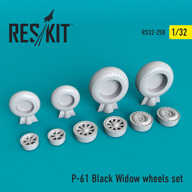 North American P-61 Black Widow Wheels set Scale 1:32 ResKit RS32-0258 for Aircraft Model Kit