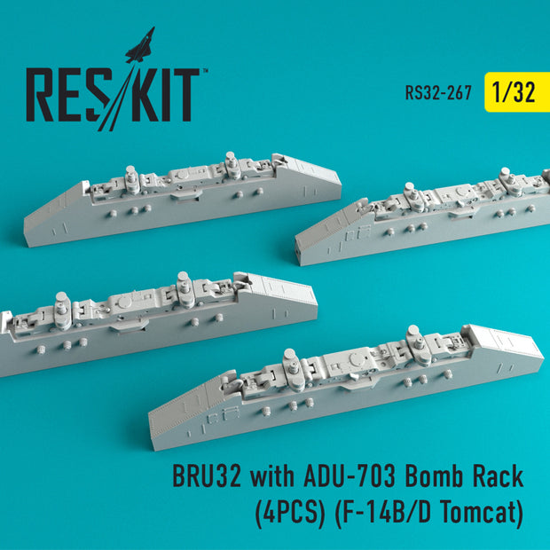 BRU32 with ADU-703 Bomb Racks for Grumman F-14 (A, B,D) (4 pcs) Scale 1:32 ResKit RS32-0267 for Aircraft Model Kit