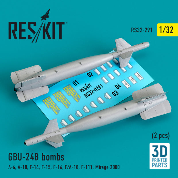 GBU-24B Bombs (2 pcs) (A-6, A-10, F-14, F-15, F-16, F/A-18, F-111, Mirage 2000) (3D Printed) Scale 1:32 ResKit RS32-0291 for Aircraft Model Kit