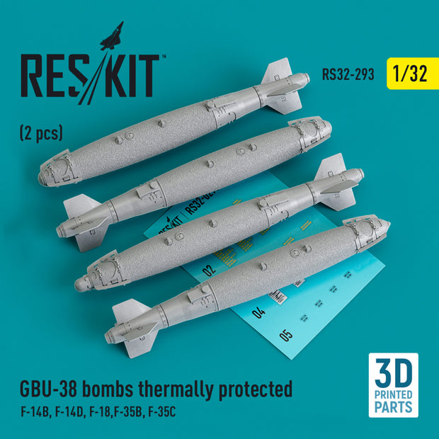 GBU-38 Bombs Thermally Protected (4 pcs) (F-14B, F-14D, F-18, F-35B, F-35C) (3D Printed) Scale 1:32 ResKit RS32-0293 for Aircraft Model Kit