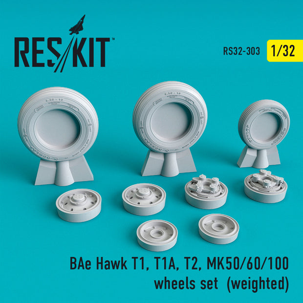 BAe Hawk T1, T1A, T2, MK50/60/100 Wheels set (weighted) Scale 1:32 ResKit RS32-0303 for Aircraft Model Kit
