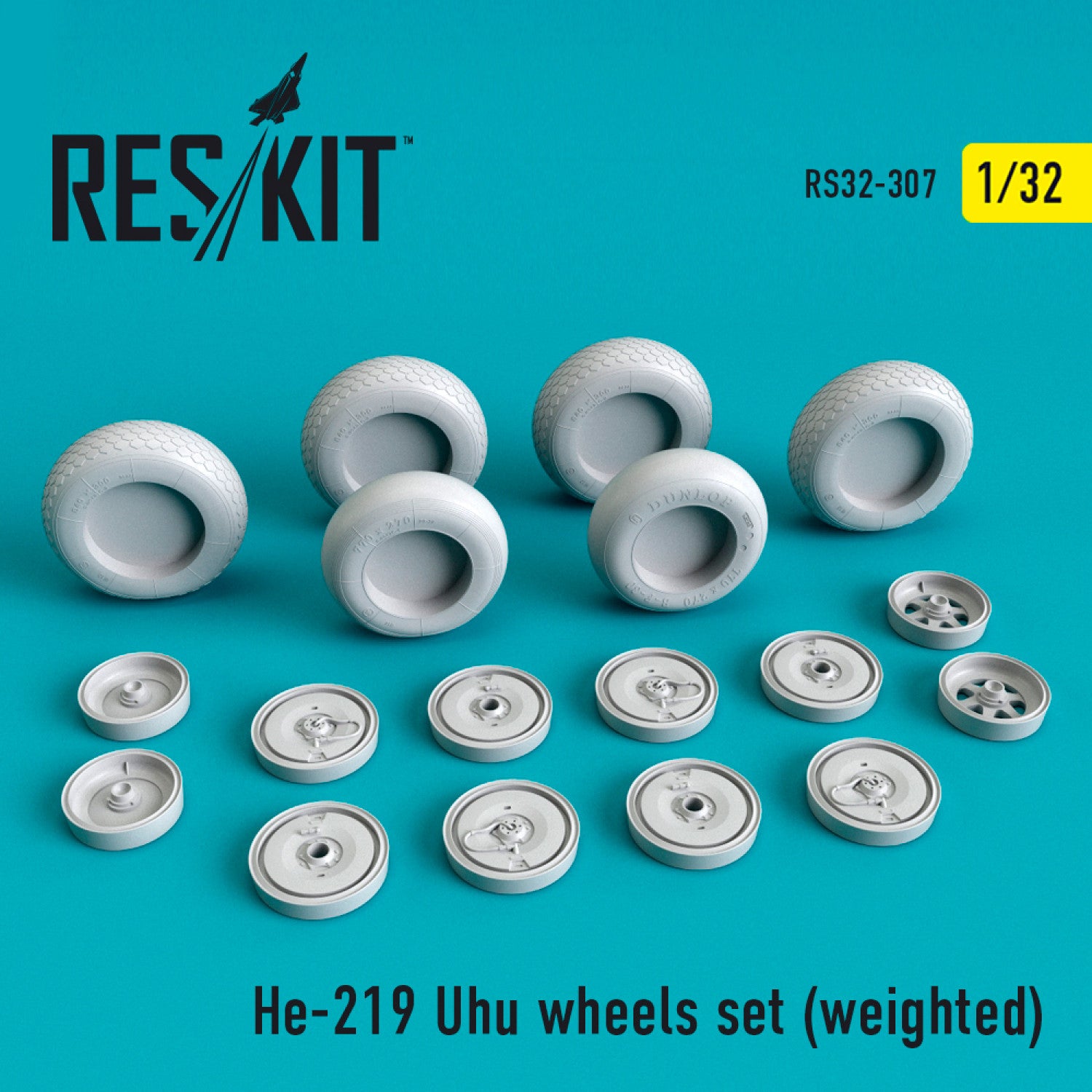 Heinkel He.219 Uhu Wheels set (weighted) Scale 1:32 ResKit RS32-0307 for Aircraft Model Kit