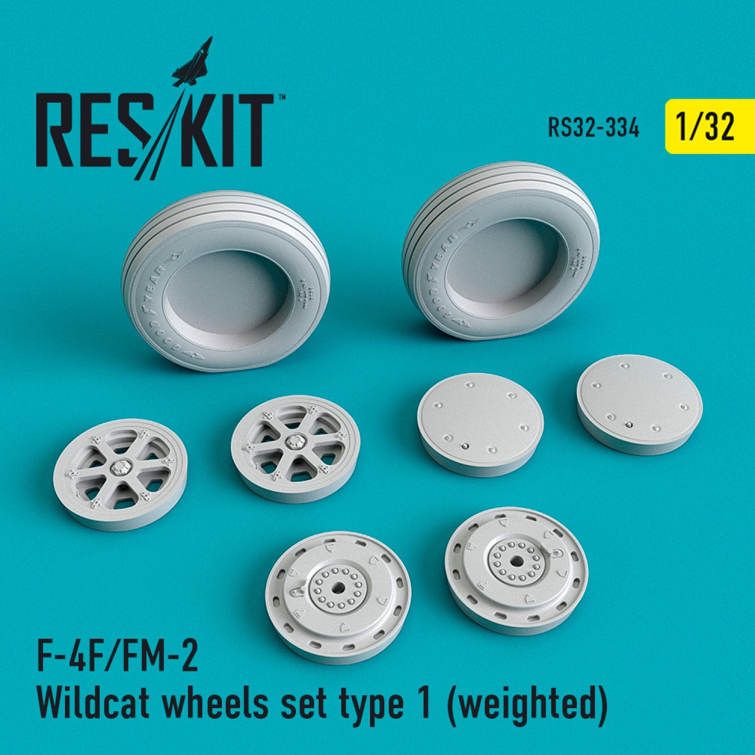 F4F/FM-2 Wildcat Wheels set type 1 (weighted) Scale 1:32 ResKit RS32-0334 for Aircraft Model Kit