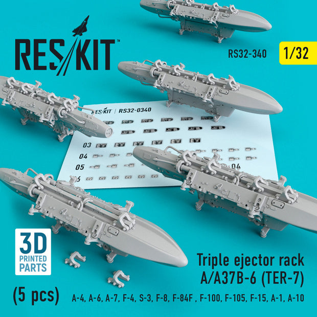Triple Ejector Rack A/A37B-6 (TER-7) (5 pcs) (A-4, A-6, A-7, F-4, S-3,F-8, F-84F, F-100, F-105, F-15, A-1, A-10) Scale 1:32 ResKit RS32-0340 for Aircraft Model Kit
