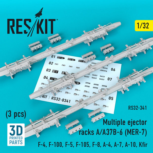Multiple Ejector Racks A/A37B-6 (MER-7) (3 pcs) (F-4, F-100, F-5, F-105, F-8, A-4, A-7, A-10, Kfir) Scale 1:32 ResKit RS32-0341 for Aircraft Model Kit