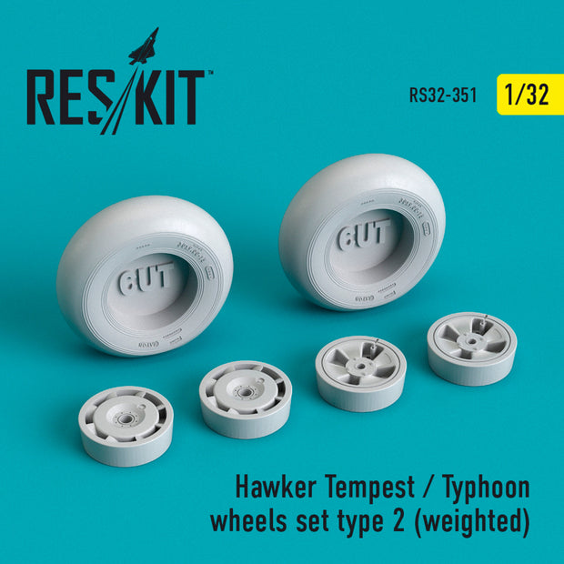 Hawker Tempest/Typhoon Wheels set type 2 (weighted) Scale 1:32 ResKit RS32-0351 for Aircraft Model Kit