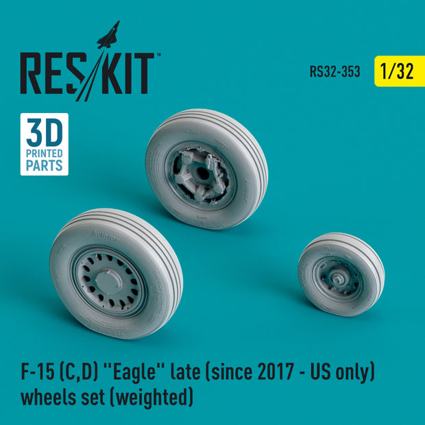 McDonnell Douglas F-15 (C,D) Eagle late (since 2017 - US only) Wheels set (weighted) (Resin & 3D Printed) Scale 1:32 ResKit RS32-0353 for Aircraft Model Kit