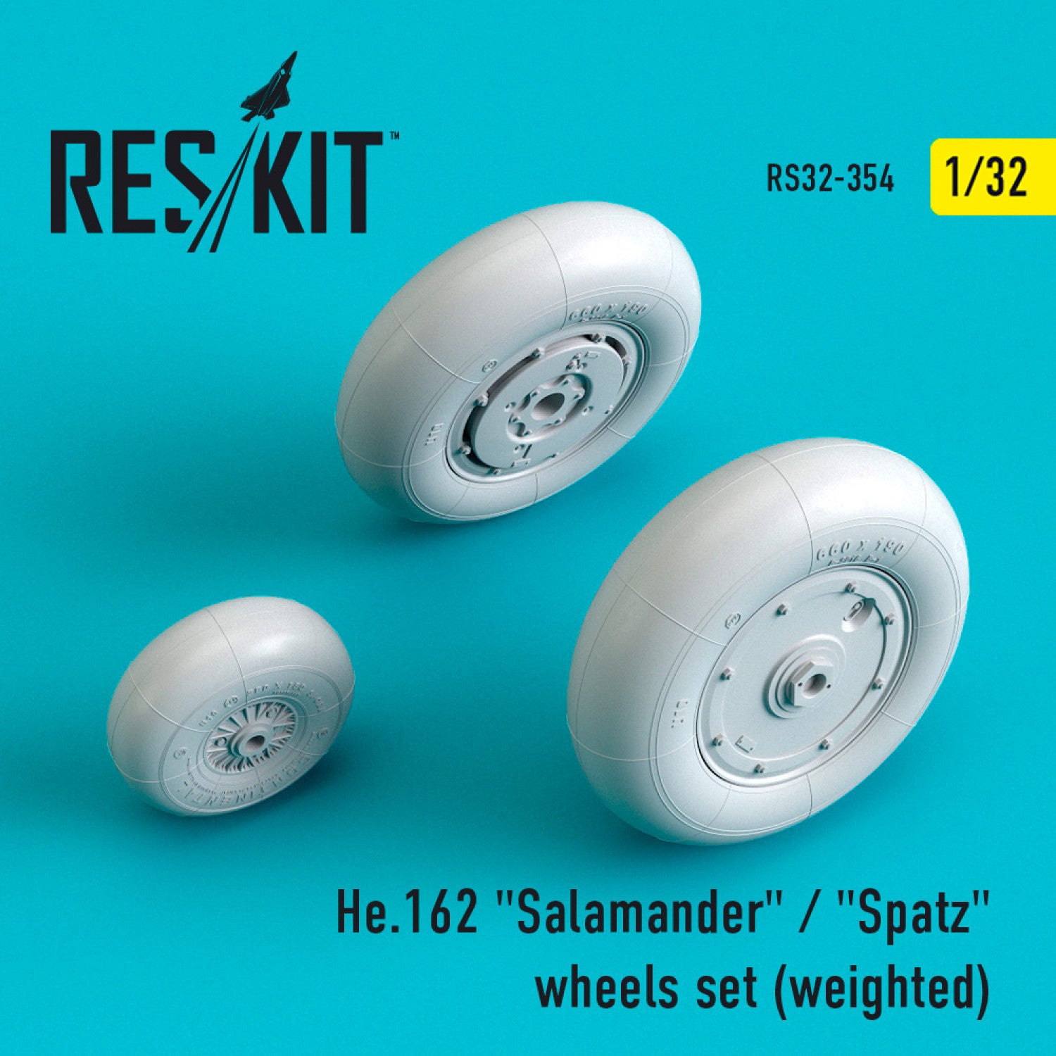 Heinkel He.162 Salamander / Spatz Wheels set (weighted) Scale 1:32 ResKit RS32-0354 for Aircraft Model Kit