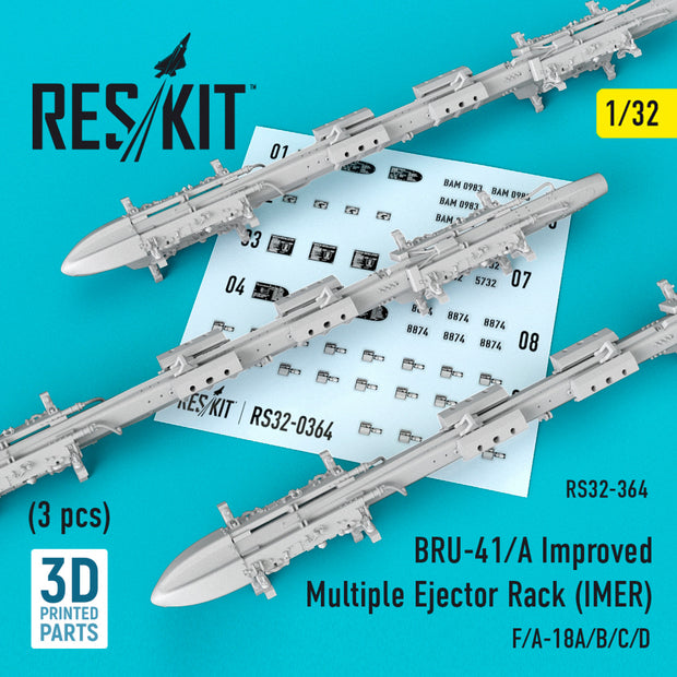 BRU-41/A Improved Multiple Ejector Rack (IMER) (3 pcs) (F/A-18A/B/C/D) Scale 1:32 ResKit RS32-0364 for Aircraft Model Kit