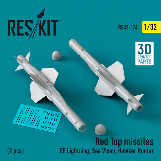 Red Top Missiles (2 pcs) (EE Lightning, Sea Vixen, Hawker Hunter) (3D Printed) Scale 1:32 ResKit RS32-0374 for Aircraft Model Kit