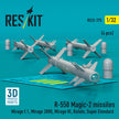 R,550 Magic-2 Missiles (4 pcs) (Mirage F.1, Mirage 2000, Mirage III, Rafale, Super Etendard, MiG-21, Jaguar) (3D Printed) Scale 1:32 ResKit RS32-0375 for Aircraft Model Kit