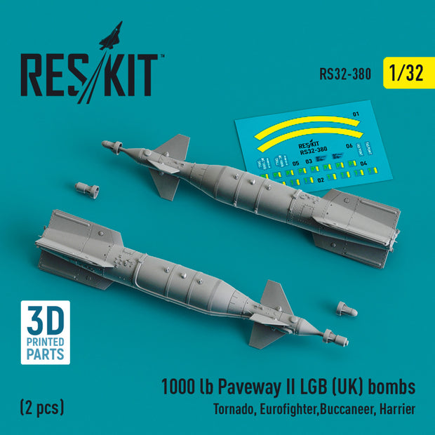 1000 lb "Paveway II" LGB (UK) Bombs (2 pcs) (Tornado, Eurofighter,Buccaneer, Harrier) (3D Printed) Scale 1:32 ResKit RS32-0380 for Aircraft Model Kit