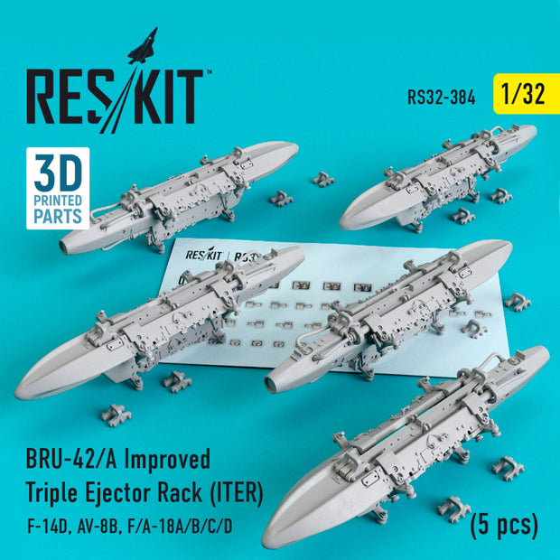 BRU-42/A Improved Triple Ejector Rack (ITER) (5 pcs) (F-14D, AV-8B, F/A-18A/B/C/D) Scale 1:32 ResKit RS32-0384 for Aircraft Model Kit