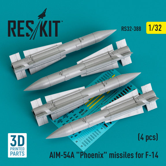 AIM-54A Phoenix Missiles for Grumman F-14 (4pcs) (3D Printed) Scale 1:32 ResKit RS32-0388 for Aircraft Model Kit