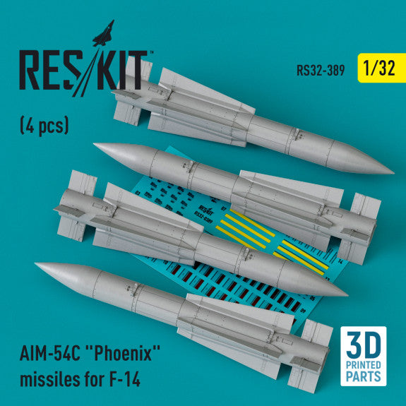 AIM-54C Phoenix Missiles for Grumman F-14 (4pcs) (3D Printed) Scale 1:32 ResKit RS32-0389 for Aircraft Model Kit