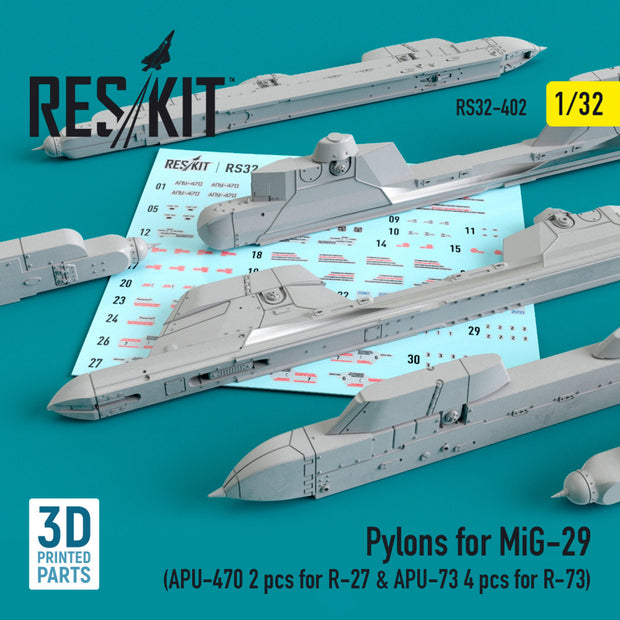 Pylons for MiG-29 (APU-470 2 pcs for R-27 & APU-73 4 pcs for R-73) Scale 1:32 ResKit RS32-0402 for Aircraft Model Kit