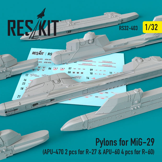 Pylons for MiG-29 (APU-470 2 pcs for R-27 & APU-60 4 pcs for R-60) Scale 1:32 ResKit RS32-0403 for Aircraft Model Kit
