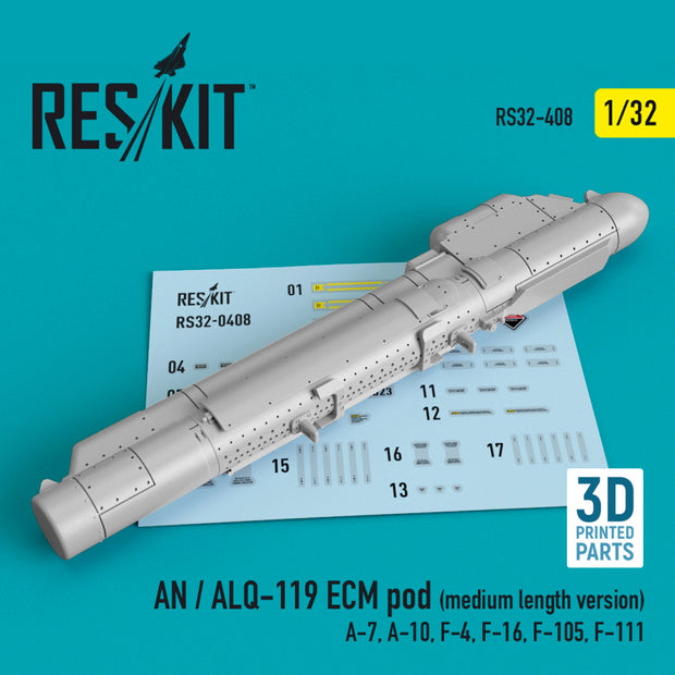 AN / ALQ-119 ECM pod (medium length version) (A-7, A-10, F-4, F-16, F-105, F-111) (3D printing) Scale 1:32 ResKit RS32-0408 for Aircraft Model Kit