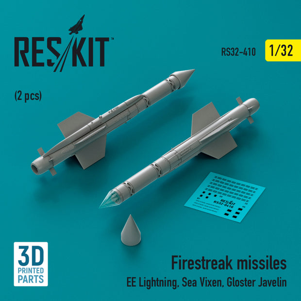 Firestreak Missiles (2 pcs) (EE Lightning, Sea Vixen, Gloster Javelin) (3D Printed) Scale 1:32 ResKit RS32-0410 for Aircraft Model Kit