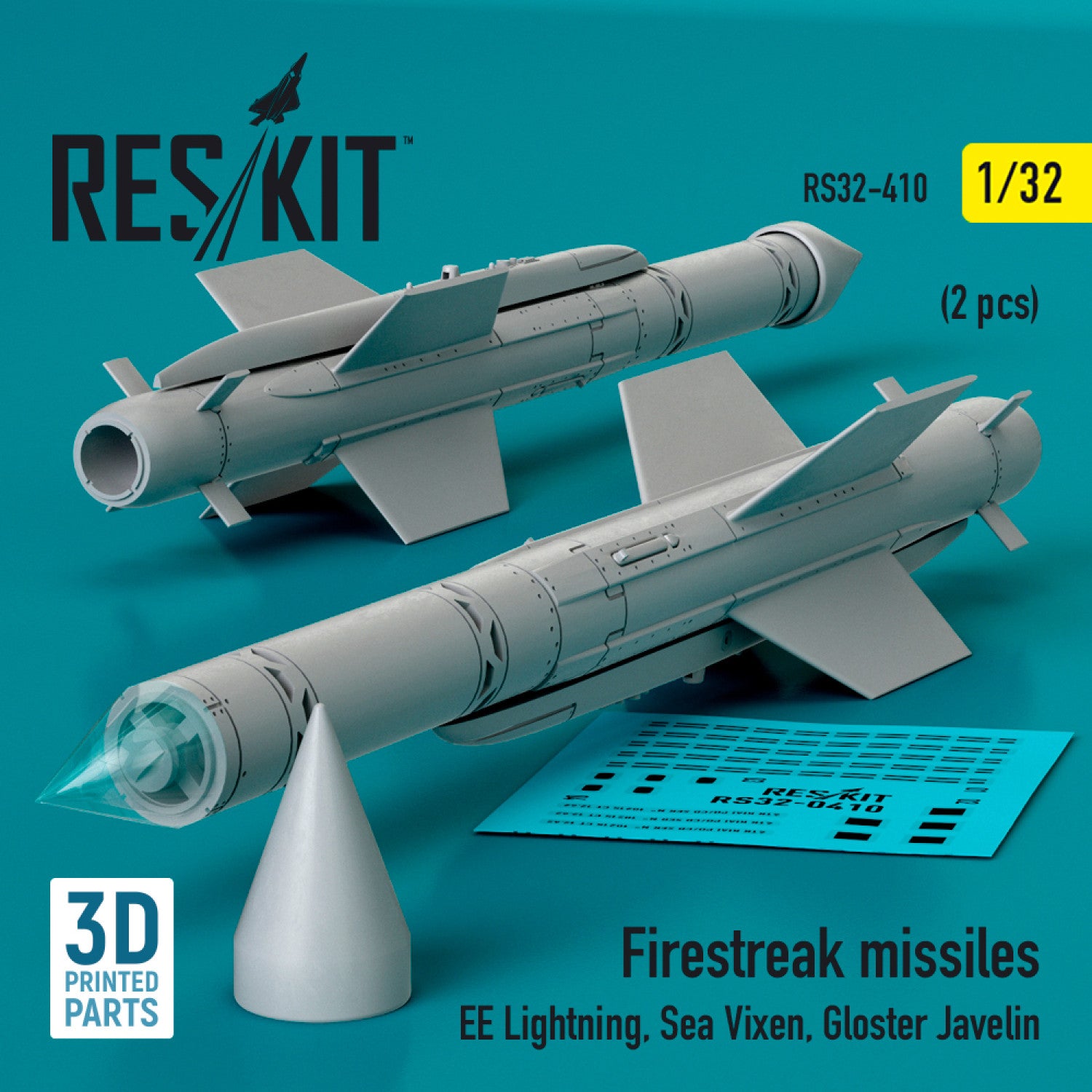 Firestreak Missiles (2 pcs) (EE Lightning, Sea Vixen, Gloster Javelin) (3D Printed) Scale 1:32 ResKit RS32-0410 for Aircraft Model Kit
