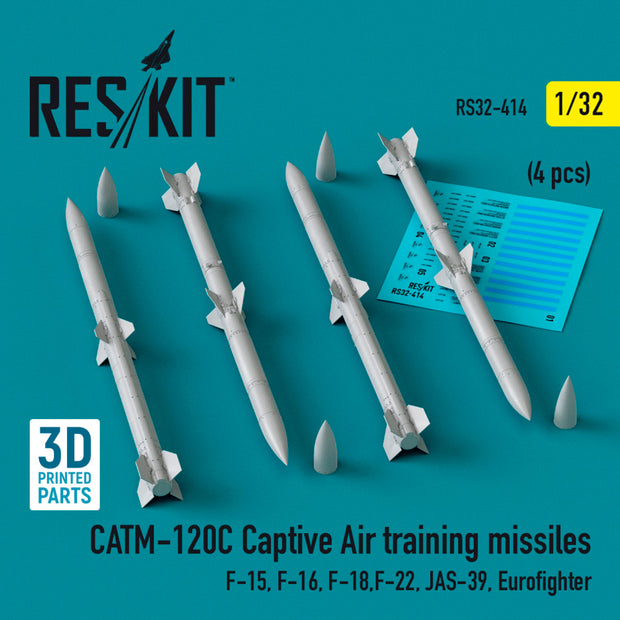 CATM-120C Captive air training Missiles (4 pcs) (F-15, F-16, F-18,F-22, JAS-39, Eurofighter) (3D Printed) Scale 1:32 ResKit RS32-0414 for Aircraft Model Kit
