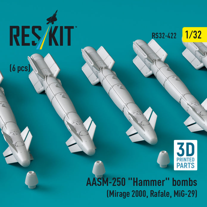 AASM-250 Hammer Bombs (6 pcs) (Mirage 2000, Rafale, MiG-29) (3D Printed) Scale 1:32 ResKit RS32-0422 for Aircraft Model Kit