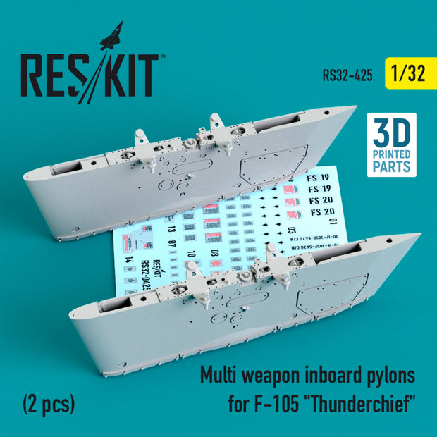 Multi weapon Inboard Pylons for Republic F-105 Thunderchief (2 pcs) (3D Printing) Scale 1:32 ResKit RS32-0425 for Aircraft Model Kit