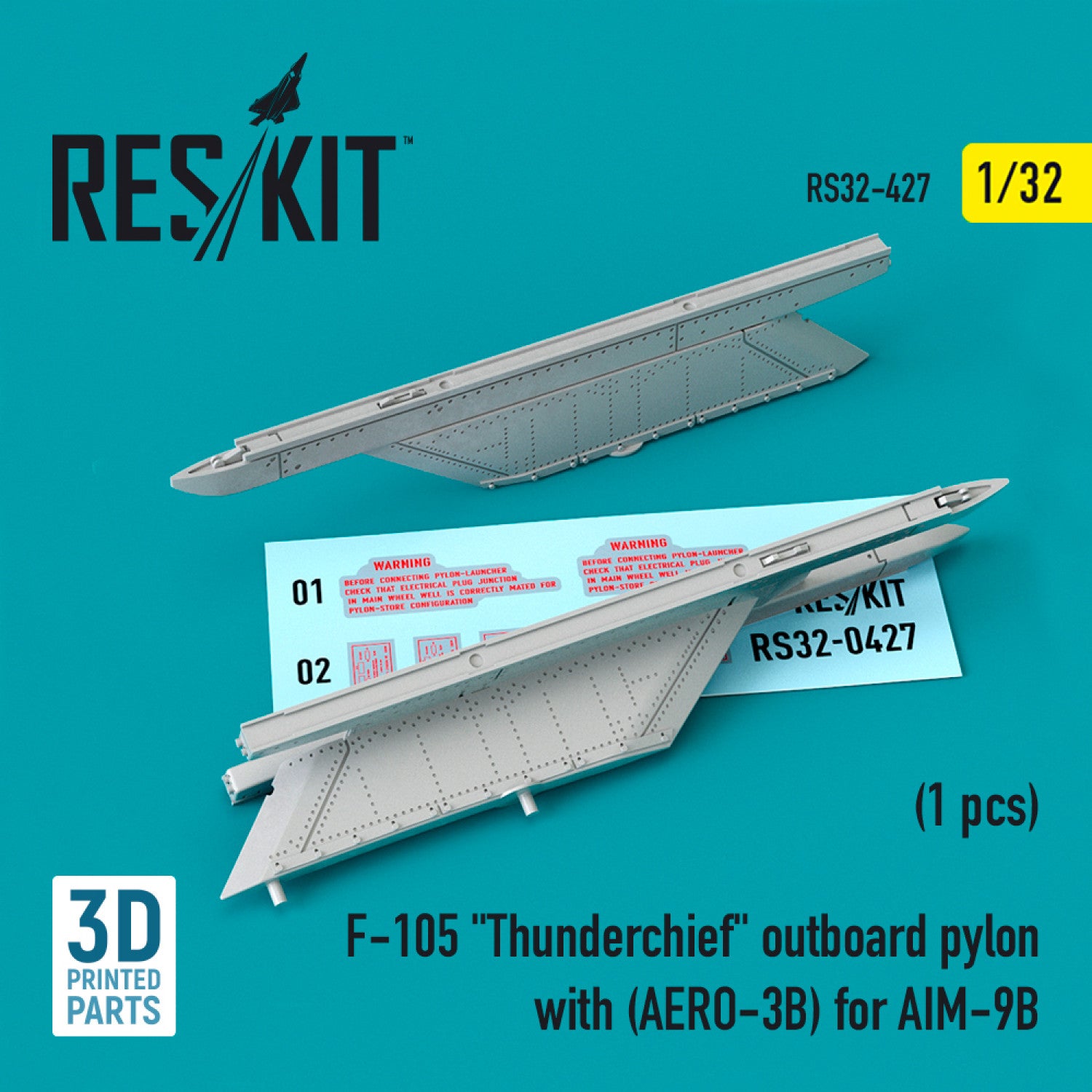 Republic F-105 Thunderchief outboard Pylon with (AERO-3B) for AIM-9B (3D Printing) Scale 1:32 ResKit RS32-0427 for Aircraft Model Kit