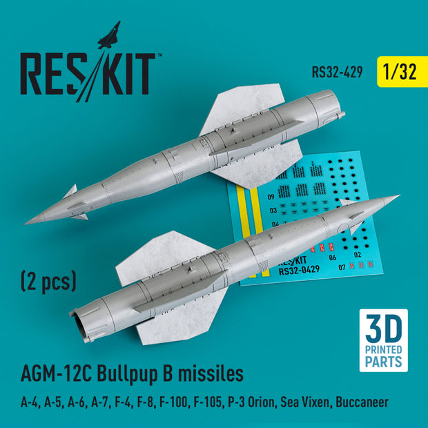 AGM-12C Bullpup B Missiles (2 pcs) (A-4, A-5, A-6, A-7, F-4, F-8, F-100, F-105, P-3 Orion, Sea Vixen, Buccaneer) (3D Printed) Scale 1:32 ResKit RS32-0429 for Aircraft Model Kit