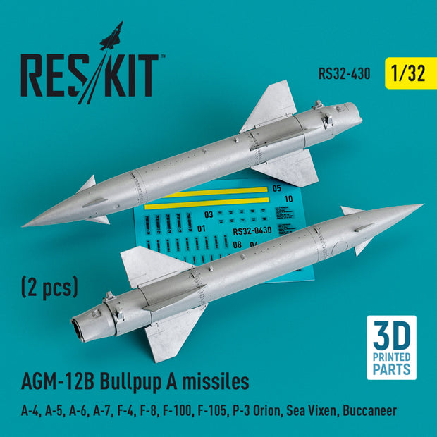 AGM-12B Bullpup A Missiles (2 pcs) (A-4, A-5, A-6, A-7, F-4, F-8, F-100, F-105, P-3 Orion, Sea Vixen, Buccaneer) (3D Printed) Scale 1:32 ResKit RS32-0430 for Aircraft Model Kit