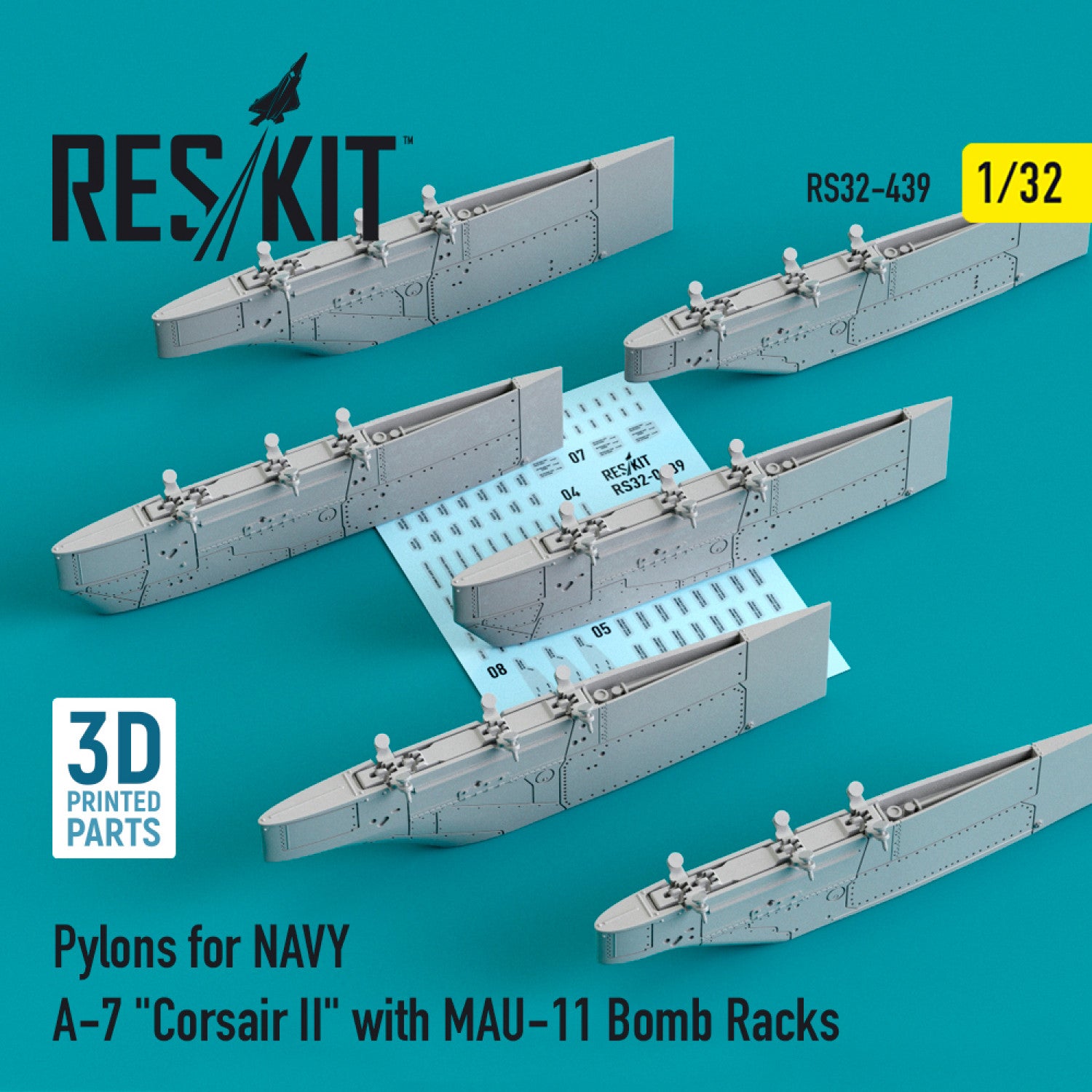 Pylons for NAVY LTV A-7 Corsair II with MAU-11 Bomb Racks (3D Printing) Scale 1:32 ResKit RS32-0439 for Aircraft Model Kit