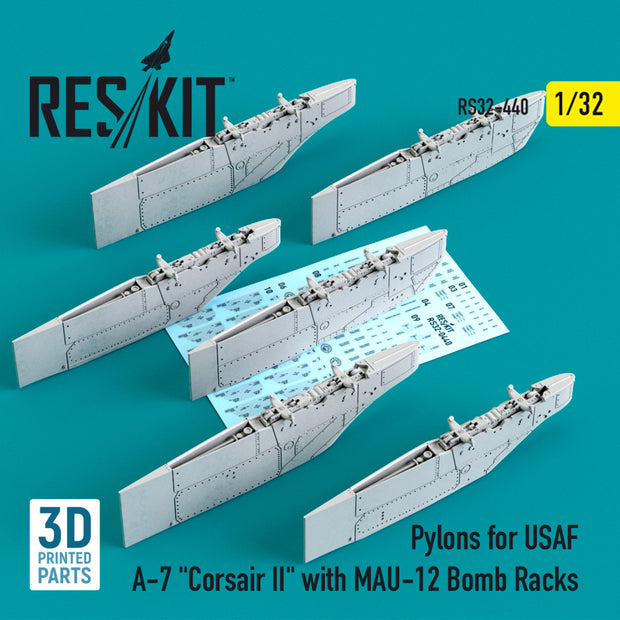 Pylons for USAF LTV A-7 Corsair II with MAU-12 Bomb Racks (3D Printing) Scale 1:32 ResKit RS32-0440 for Aircraft Model Kit