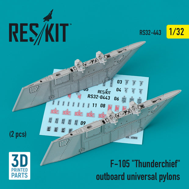 Republic F-105 Thunderchief outboard universal Pylons (2 pcs) (3D Printing) Scale 1:32 ResKit RS32-0443 for Aircraft Model Kit