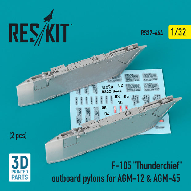 Republic F-105 Thunderchief outboard AGM-12 & AGM-45 Pylons (2 pcs) (3D Printing) Scale 1:32 ResKit RS32-0444 for Aircraft Model Kit