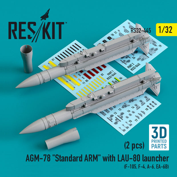 AGM-78 Standard ARM with LAU-80 launcher (2 pcs) (F-105,F-4,A-6,EA-6B) (3D printing) Scale 1:32 ResKit RS32-0445 for Aircraft Model Kit