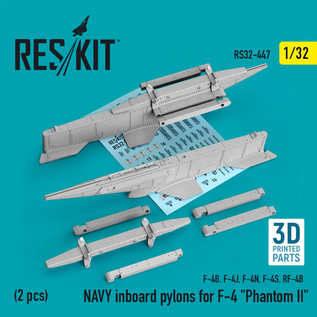 NAVY Inboard Pylons for McDonnell Douglas F-4 Phantom II (2 pcs) (F-4B, F-4J, F-4N, F-4S, RF-4B) (3D Printed) Scale 1:32 ResKit RS32-0447 for Aircraft Model Kit