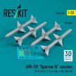 AIM-7M Sparrow III Missiles (4 pcs ) (F-4, F-5, F-15, F-16, F-14, F/A-18) (3D Printed) Scale 1:32 ResKit RS32-0459 for Aircraft Model Kit