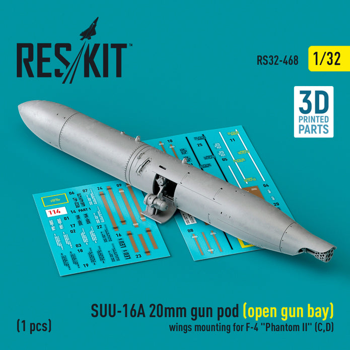 SUU-16A 20mm gun pod (open gun bay) wings mounting for McDonnell Douglas F-4 Phantom II (C,D) (1 pcs) (3D Printed) Scale 1:32 ResKit RS32-0468 for Aircraft Model Kit