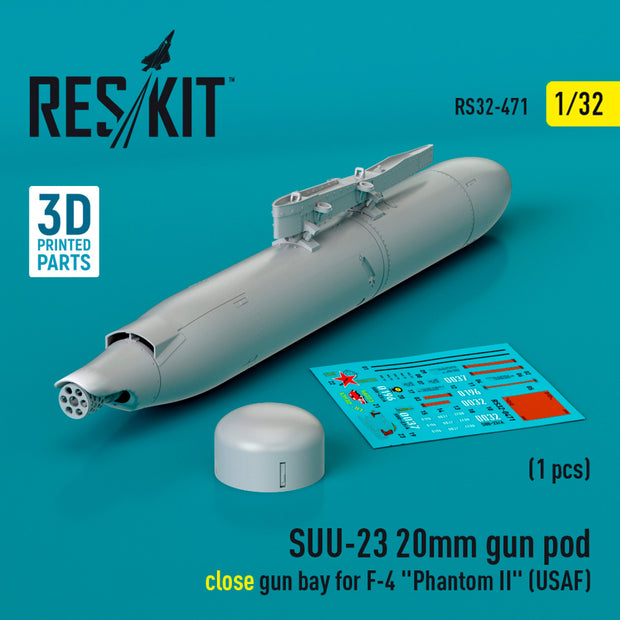 SUU-23 20mm gun pod (close gun bay) for McDonnell Douglas F-4 Phantom II (USAF) (1 pcs) (3D Printed) Scale 1:32 ResKit RS32-0471 for Aircraft Model Kit