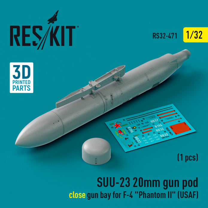 SUU-23 20mm gun pod (close gun bay) for McDonnell Douglas F-4 Phantom II (USAF) (1 pcs) (3D Printed) Scale 1:32 ResKit RS32-0471 for Aircraft Model Kit