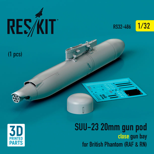 SUU-23 20mm gun pod (close gun bay) for British Phantom (RAF & RN) (1 pcs) (3D Printed) Scale 1:32 ResKit RS32-0486 for Aircraft Model Kit