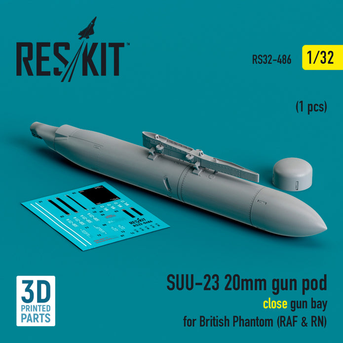 SUU-23 20mm gun pod (close gun bay) for British Phantom (RAF & RN) (1 pcs) (3D Printed) Scale 1:32 ResKit RS32-0486 for Aircraft Model Kit