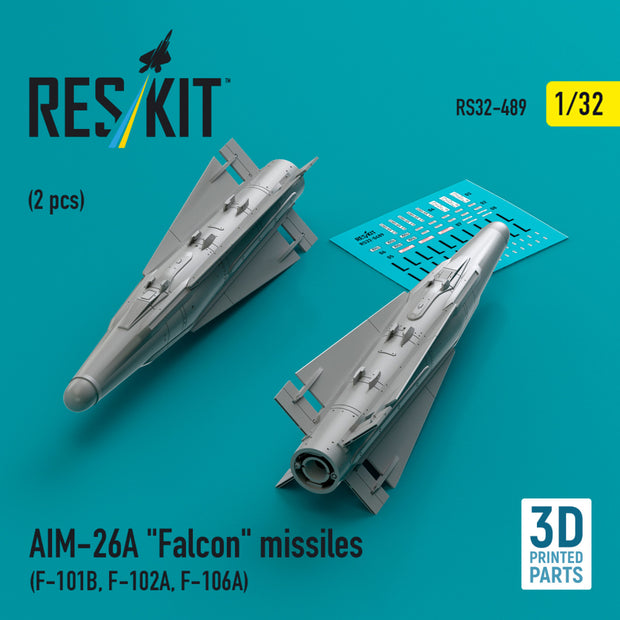 AIM-26A Falcon Missiles (2 pcs) (F-101B, F-102A, F-106A) (3D Printed) Scale 1:32 ResKit RS32-0489 for Aircraft Model Kit