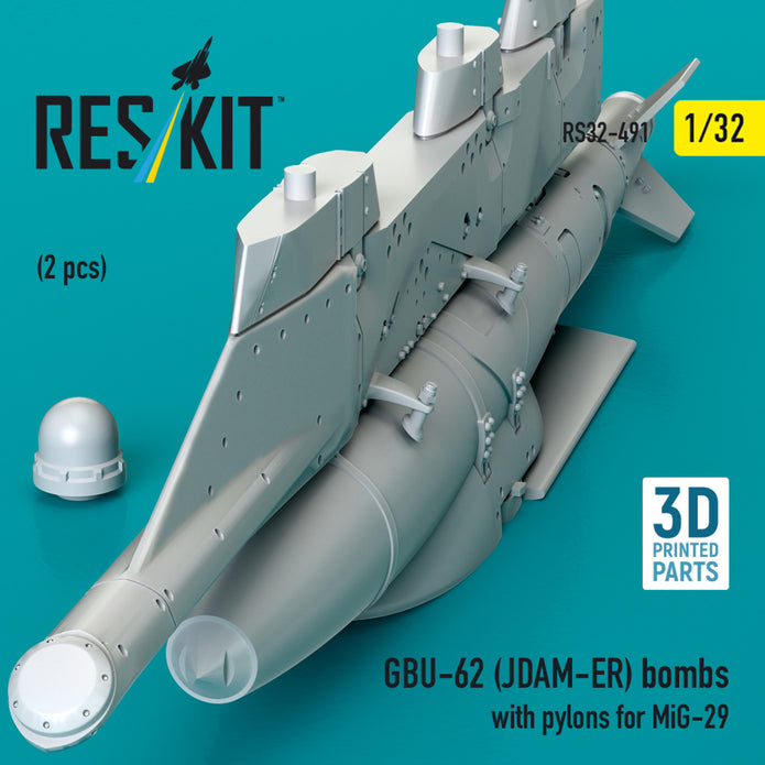 GBU-62 (JDAM-ER) Bombs with Pylons for MiG-29 (2 pcs) (3D Printed) Scale 1:32 ResKit RS32-0491 for Aircraft Model Kit