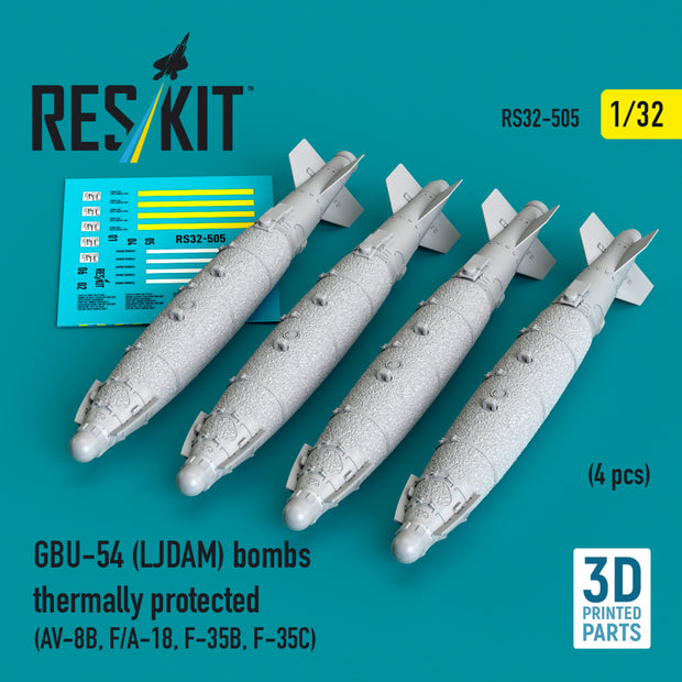 GBU-54 (LJDAM) Bombs Thermally Protected (4 pcs) (3D Printed) Scale 1:32 ResKit RS32-0505 for Aircraft Model Kit