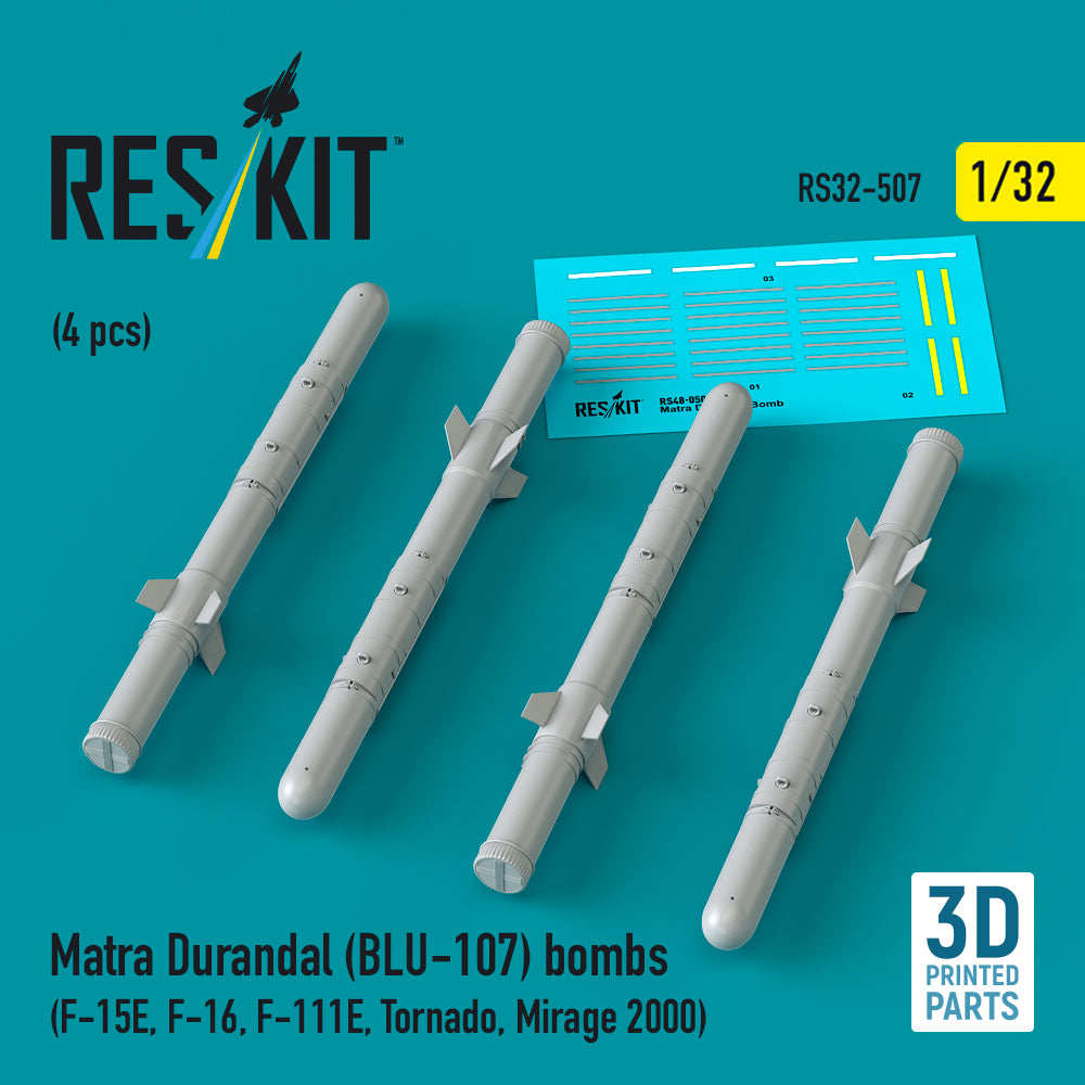 Matra Durandal (BLU-107) bombs (4 pcs) (F-15E, F-16, F-111E, Tornado, Mirage 2000) (3D Printed) Scale 1:32 ResKit RS32-0507